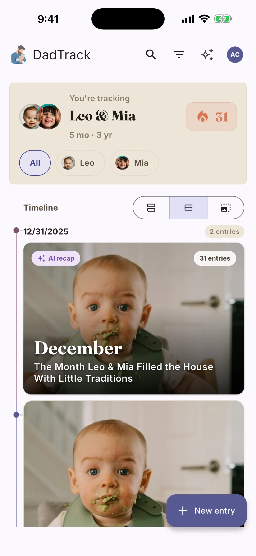 DadTrack shared family timeline